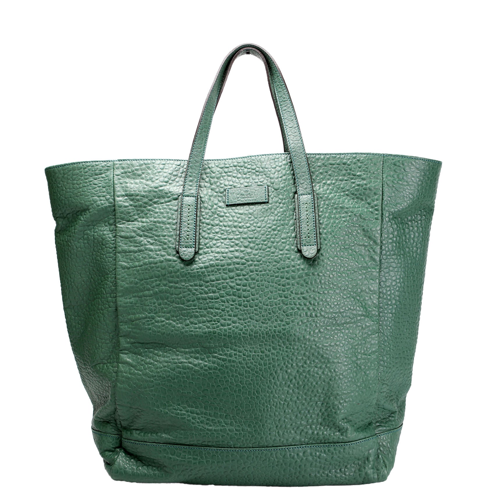 GUCCI 308836 Pebbled Leather Tote Green
