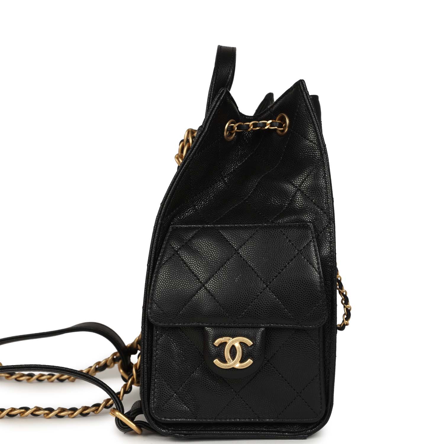 Chanel Small 25 Hobo Backpack Black Caviar Antique Gold Hardware