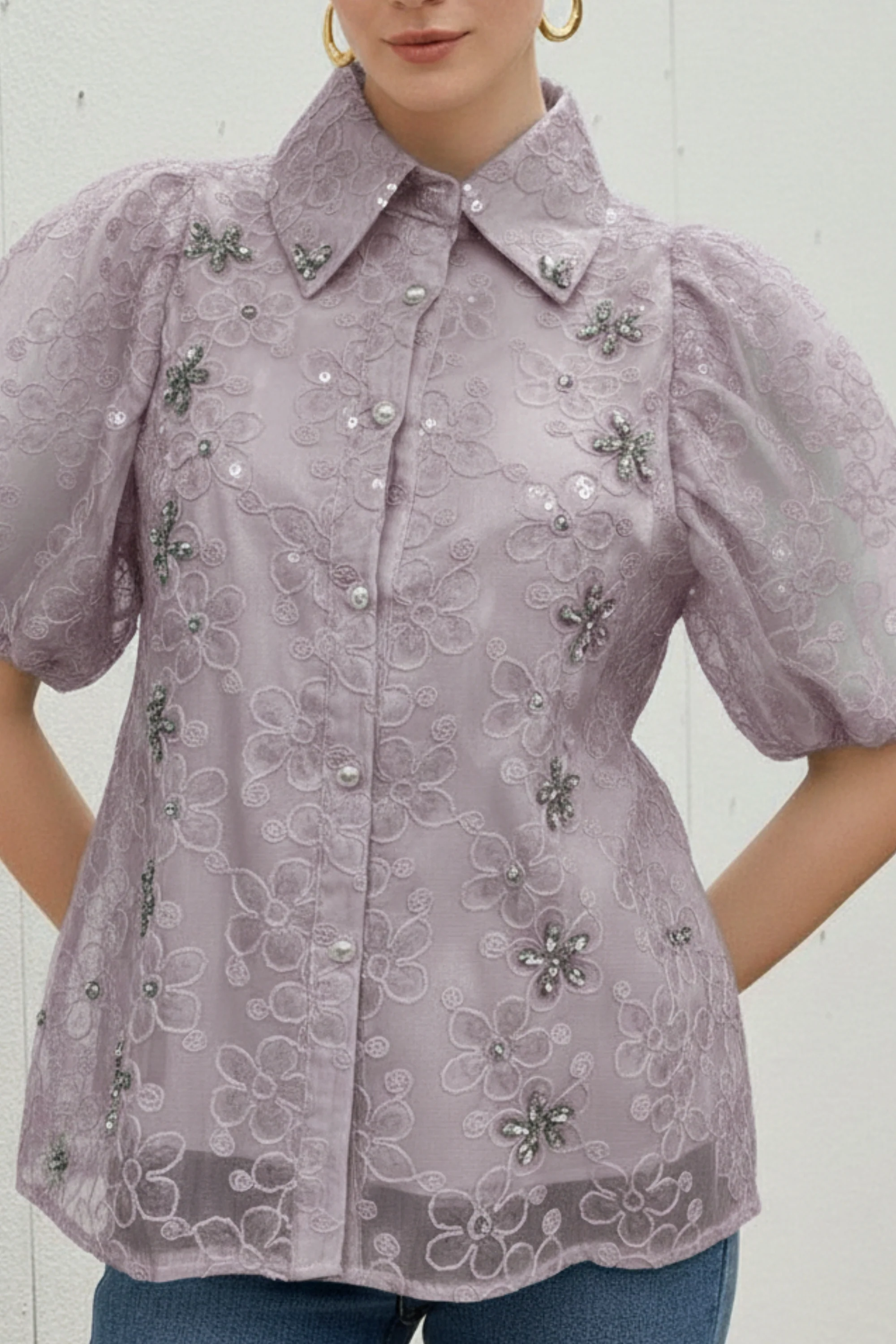 Light Mauve Embroidered Shirt
