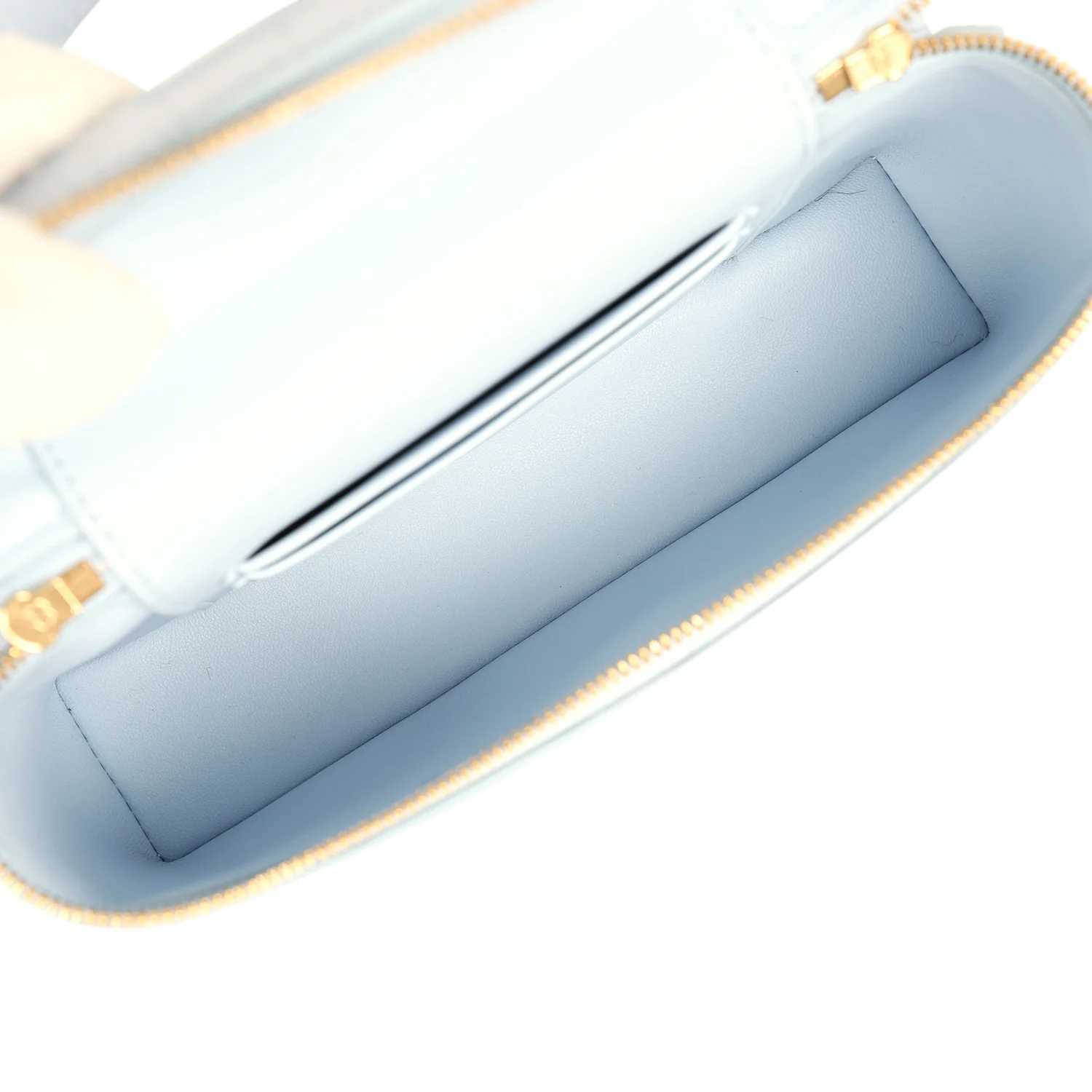 Chanel Top Handle Long Vanity Case with Chain Light Blue Croc Embossed Calfskin Gold Hardware