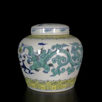 Tian Signed Old Chinese Doucai Lid Pot W/dragon N825
