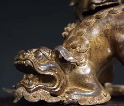 24CM Old Chinese Bronze Incense Burner w/lion N2930