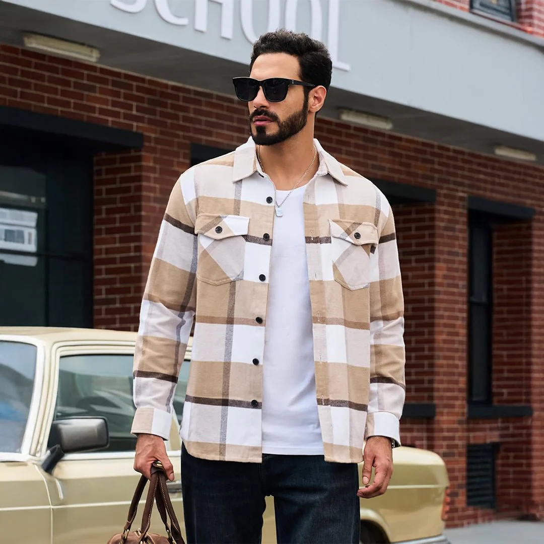 Men's Warm Brushed Fleece Button Down Casual Flannel Shirt