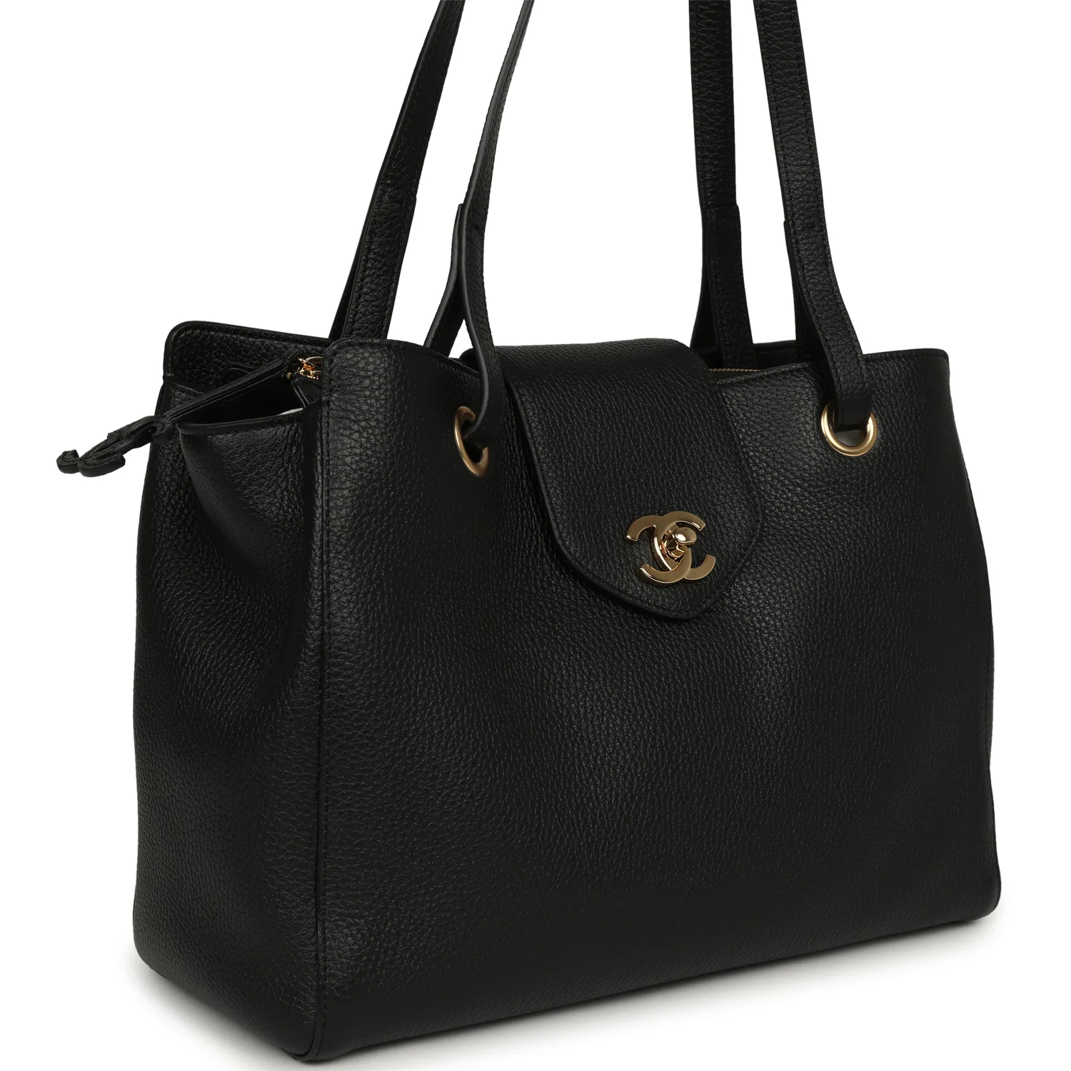 CHANEL Small Shopping Tote Black Grained Calfskin Gold Hardware
