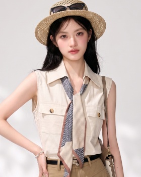 Slim summer cotton linen scarves lapel temperament tops