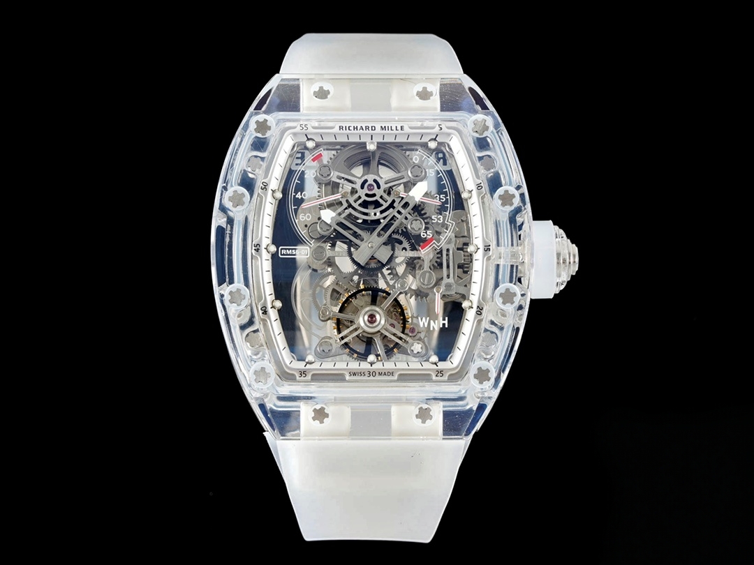 【7A Quality】Best Swiss Replica Richard Mille RM 56-02 Tourbillon Transparent case  Transparent Rubber Strap