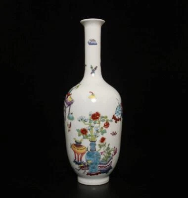 30.5CM Qianlong Signed Antique Chinese Famille Rose Vase W/flower