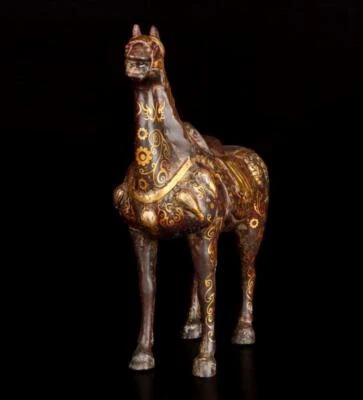 39CM Old Chinese Bronze Gilding Statue w/horse N1770