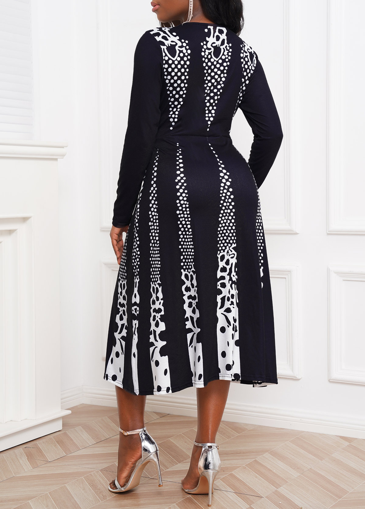 Contrast Long Sleeve Polka Dot Dress