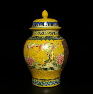 50CM Qianlong Signed Chinese Famille Rose Vase Lid Pot W/flower