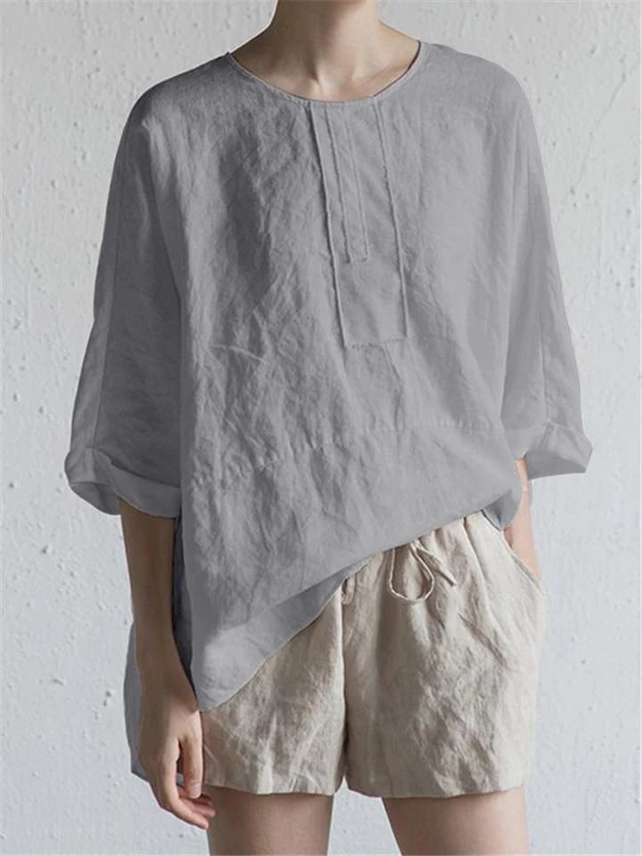Cozy Crew Neck Half Sleeve Linen T-Shirt