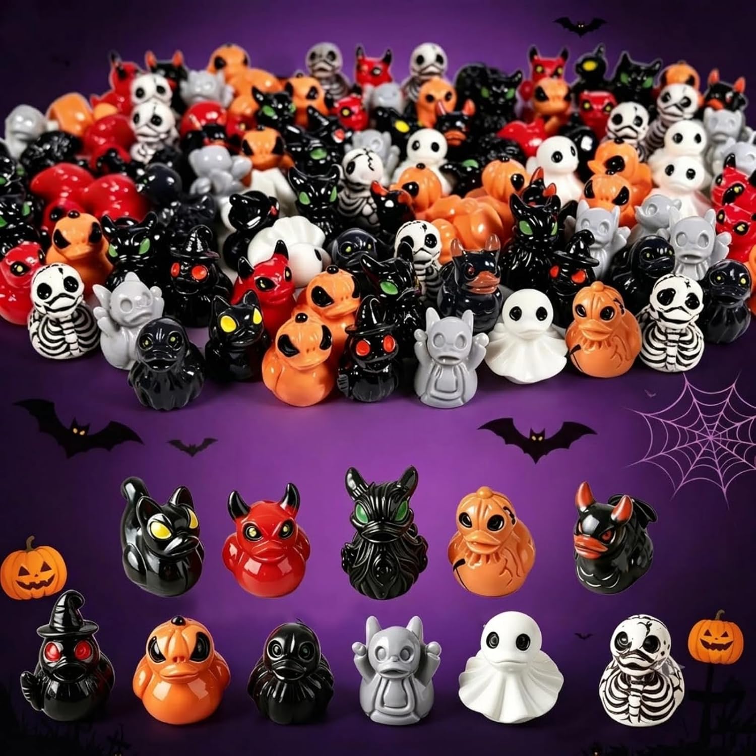 Mini Halloween Glow Ornaments – Devil, Ghost & Skull Resin Ducks