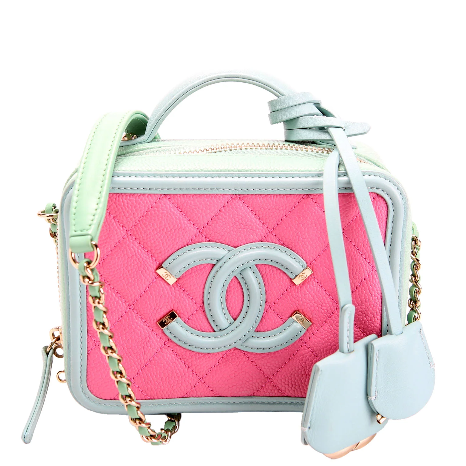 CHANEL Mini Filigree Vanity Case 26M Pink/Teal