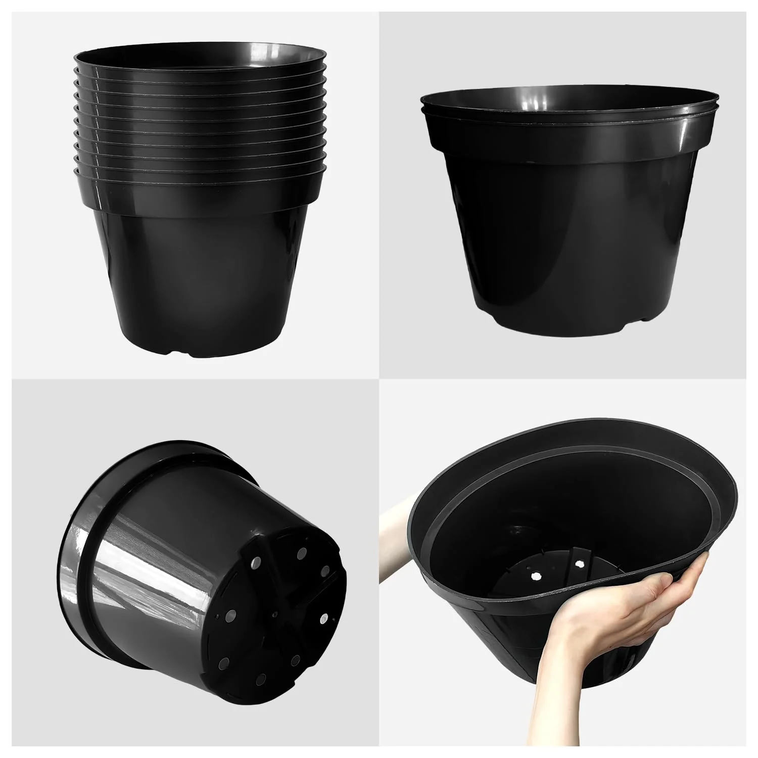 10 Inch Plastic Nursery Pots for Plants 10 Pack Plant Pots with Drainage Holes 2 Gallon Nursery Pots Perfect for Indoor Outdoor Plants Such as Herbs, Strwaberrys and Flowers, Black