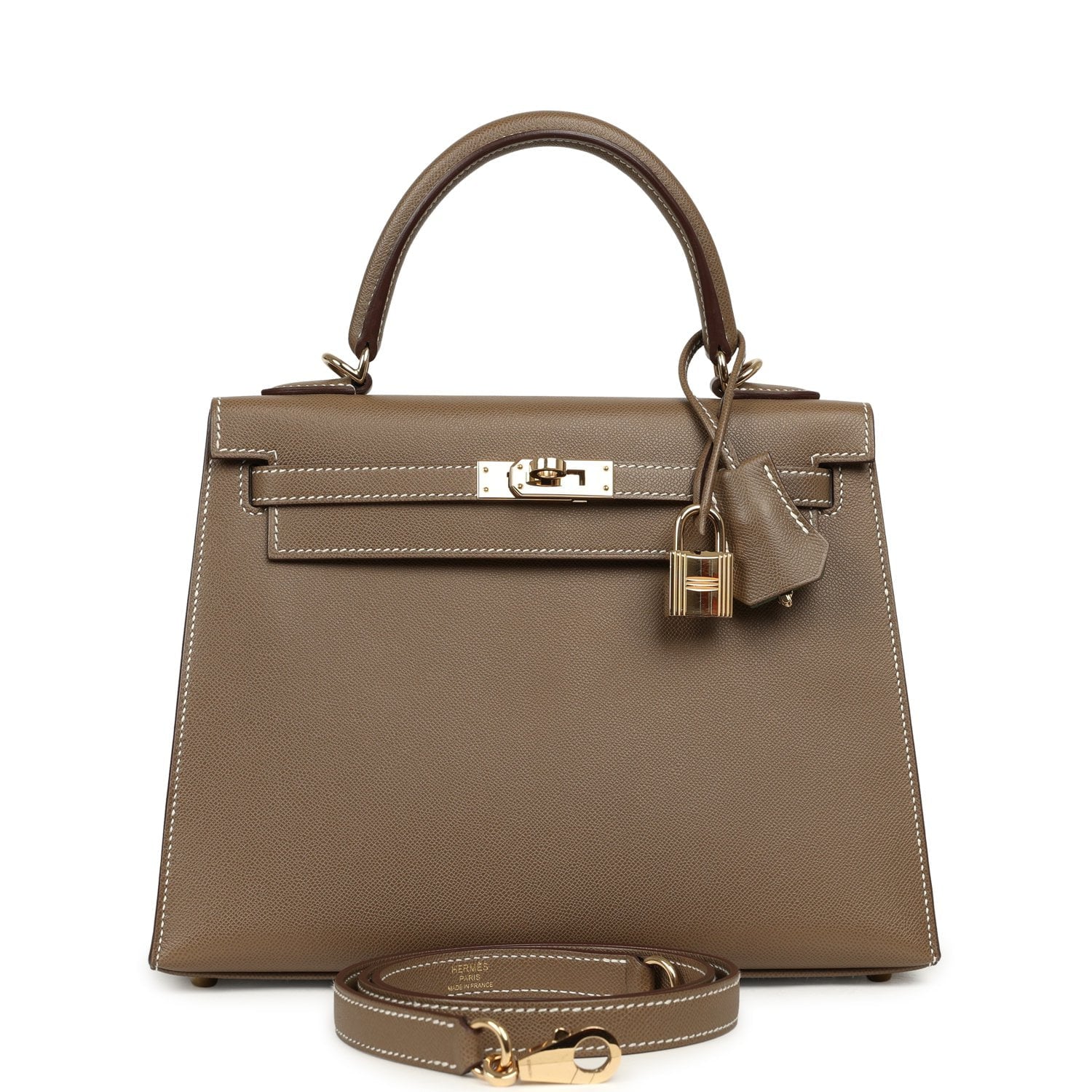 HERMÈS Kelly Sellier 25 Etoupe Verso Madame Permabrass Hardware