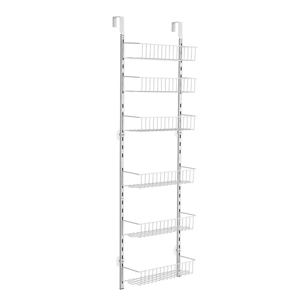 Over the Door Pantry Organizer, 6-Tier Pantry Organization and Storage, Heavy-Duty Steel Hanging Spice Rack, Adjustable Wall Seasoning Shelves, for Home Kitchen Laundry Room Bathroom, White