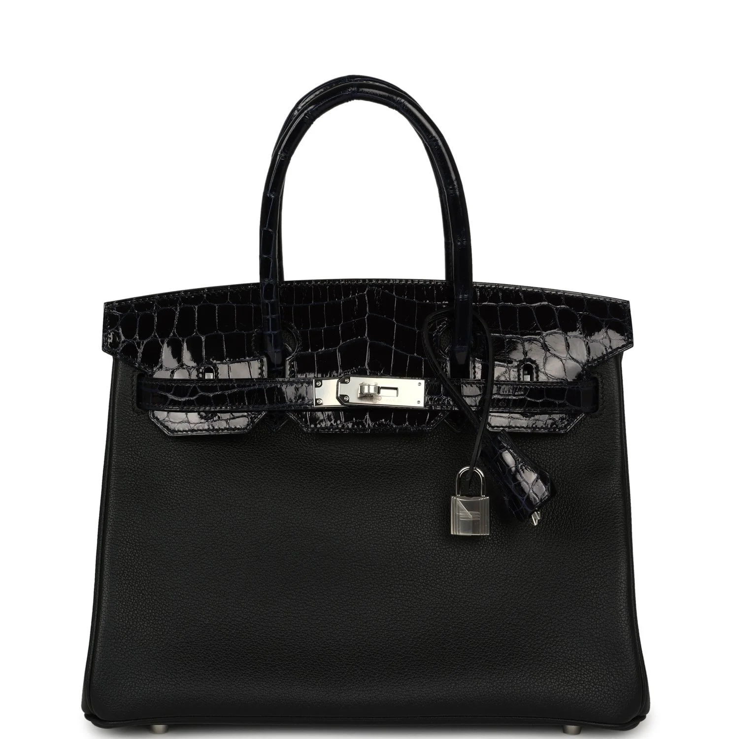 HERMÈS Birkin 30 Black, Bleu Marine Novillo