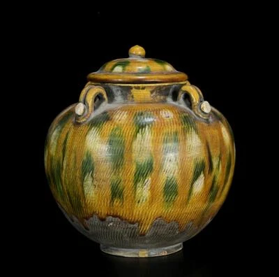Old Chinese Three Color Lid Pot W/flower N783