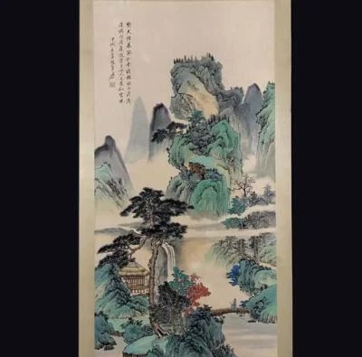 Zhang Daqian Signed Chinese Hand Painted Calligraphy Scroll w/landscape N2704