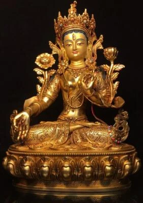 33CM Old Chinese Bronze Gilding Statue Buddha CK396