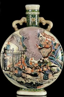 34CM Qianlong Signed Old Chinese Wucai Vase W/figure N125