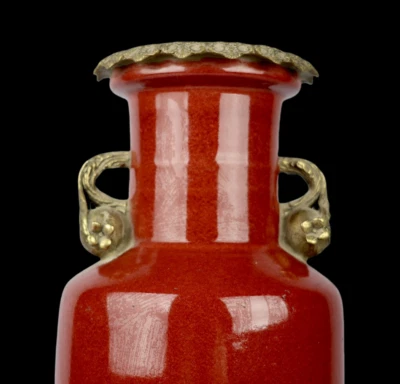 45CM Kangxi Signed Old Chinese Red Glaze Vase w/pomegranate N4002