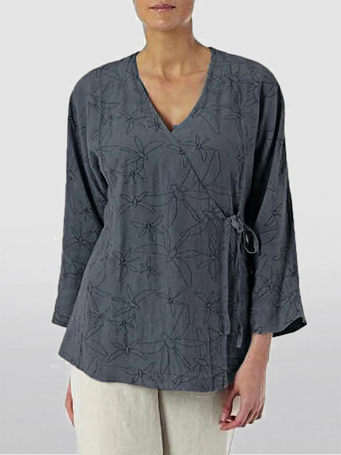 Dragonfly Print Rope Lace-Up Top