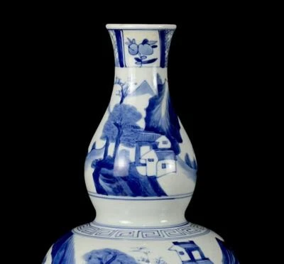 Kangxi Signed Old Chinese Blue & White Porcelain Vase w/ landscape CK639