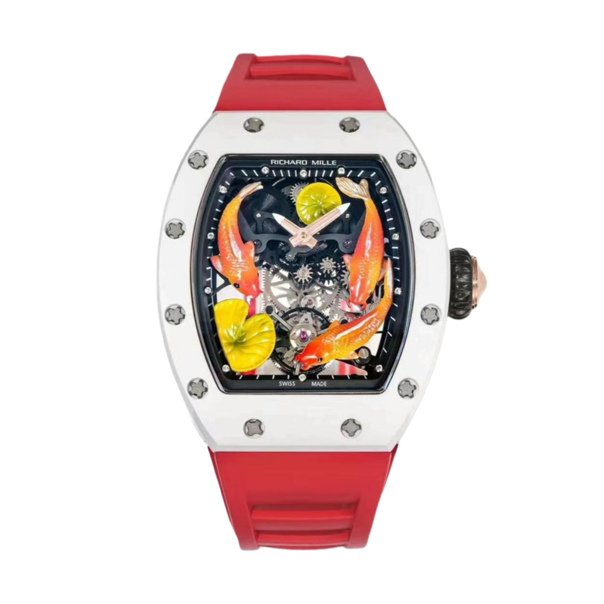【7A Quality】Best Replica Richard Mille RM S10 Koi Tourbillon Watch – Red Strap
