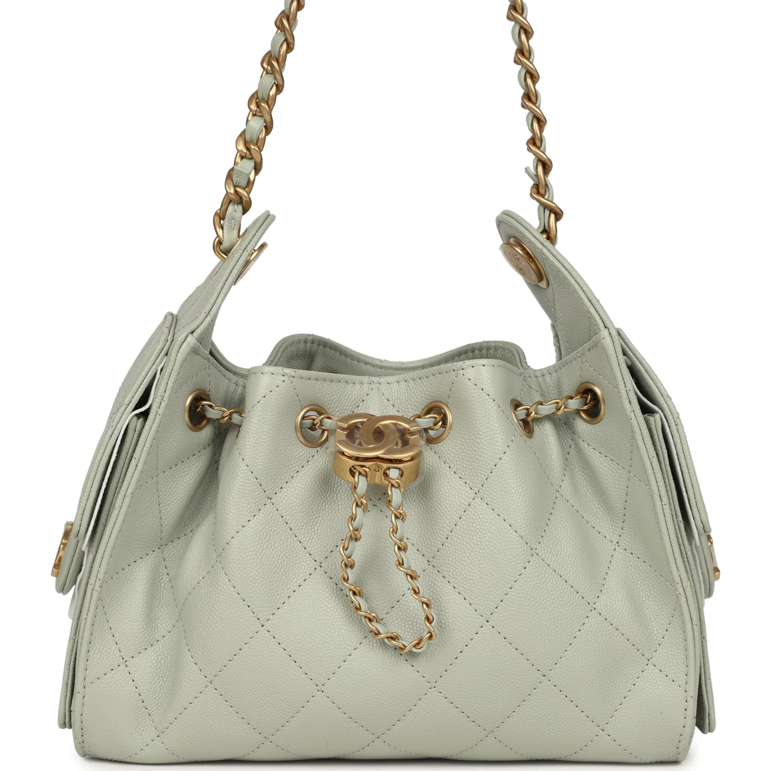 CHANEL Mini 25 Hobo Bag Light Green Caviar Antique Gold Hardware