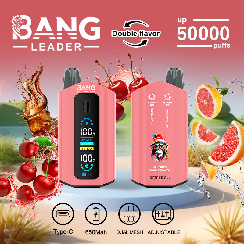 [Minimum order of two]Bang Leader 50K Puffs 2-in-1 Prefilled Vape | Dual Flavor, Adjustable Wattage,  Rechargeable