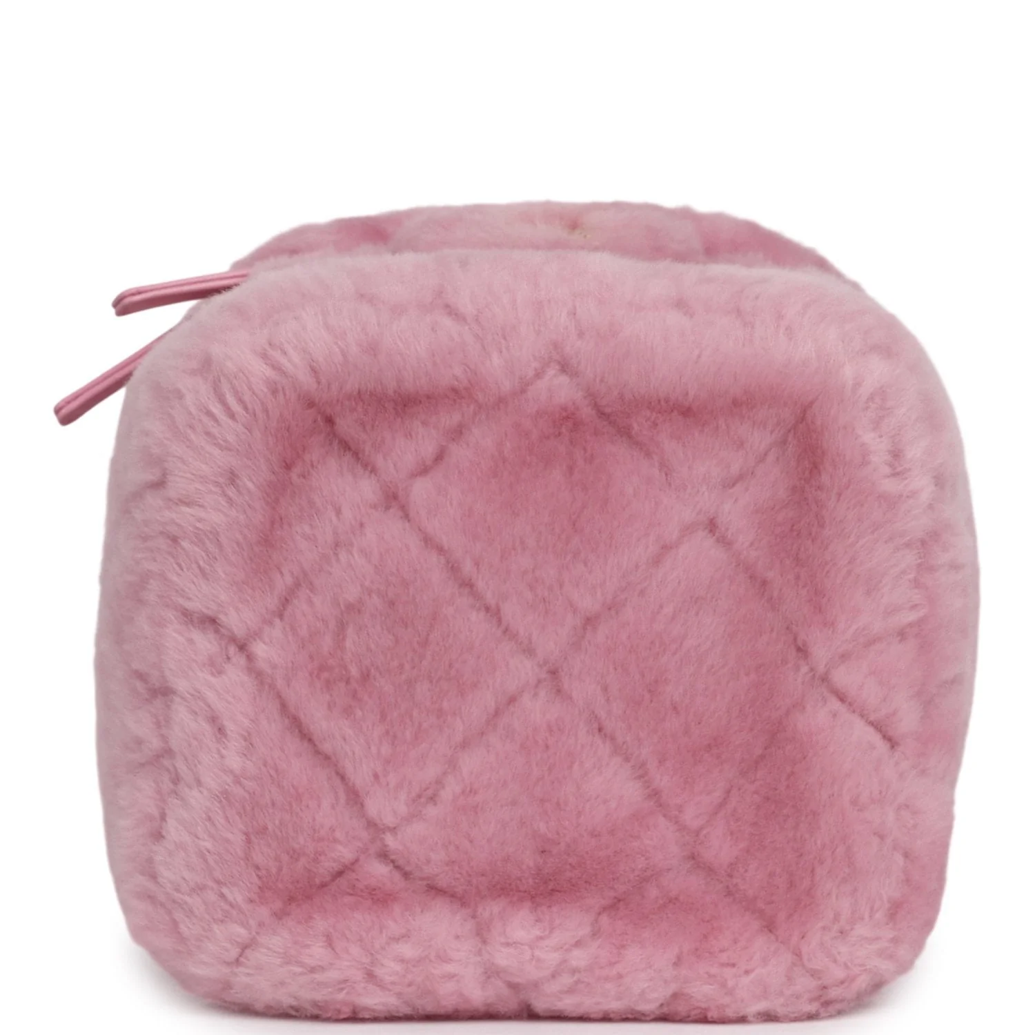 Chanel Small Top Handle Square Vanity Case With Chain Pink Shearling Lambskin Gold Hardware