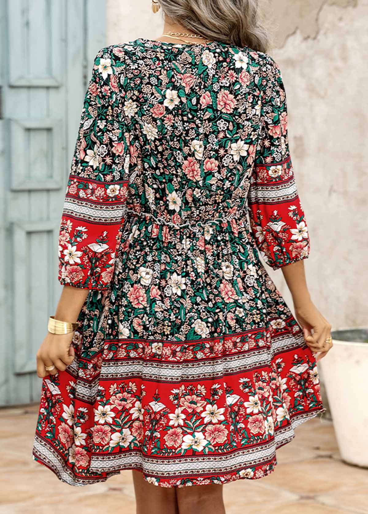 Red Stringy Selvedge Floral Print Dress
