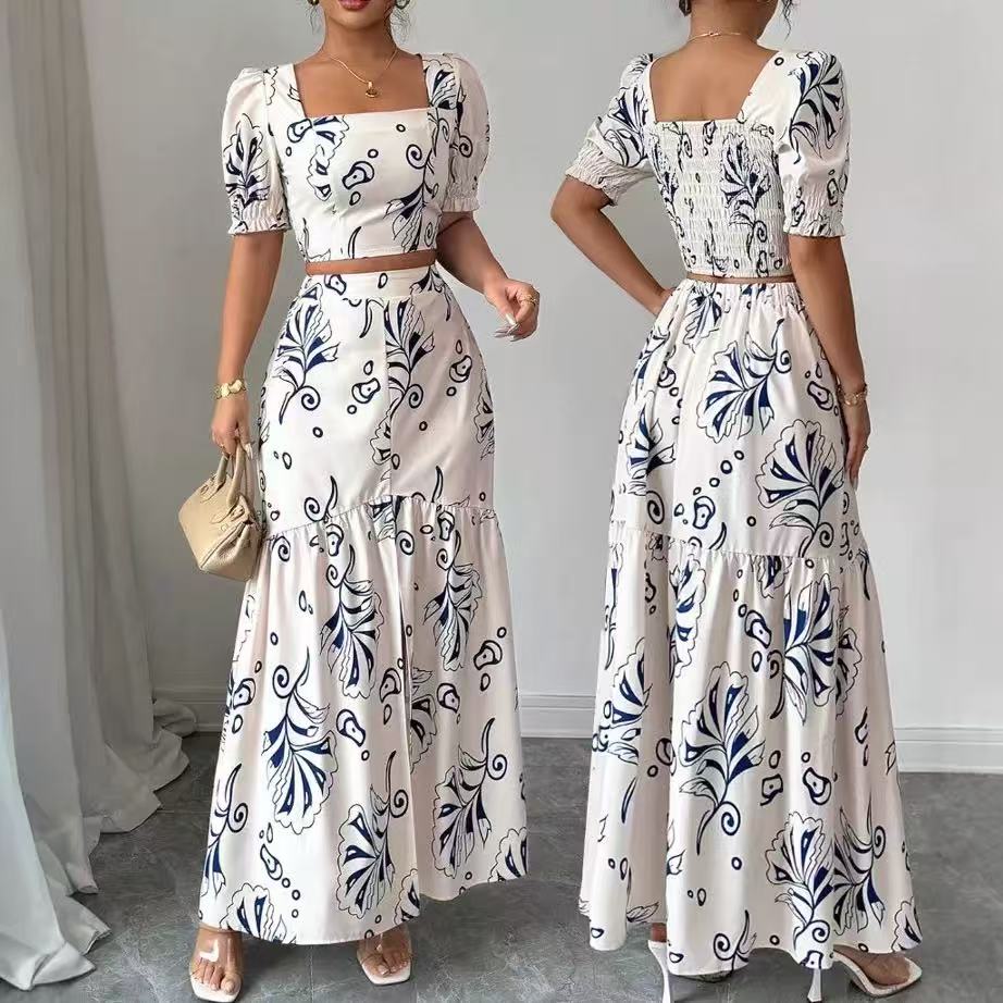 Women's Floral Boho Maxi Dresses Flowy Short Sleeve A Line Smocked Eyelet 2026 Summer Beach Vacation Clothes