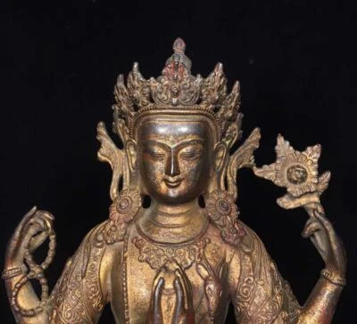 32CM Old Chinese Bronze Statue Buddha N1614