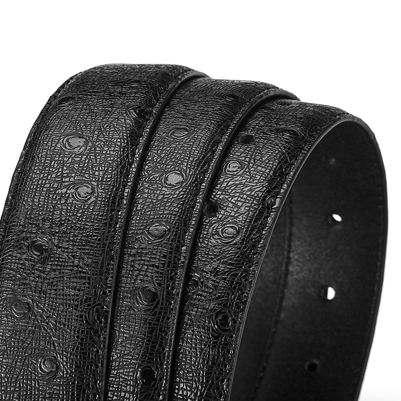 Men's Fashion Blue Ostrich Embossed Silver Buckle PU Leather Belt