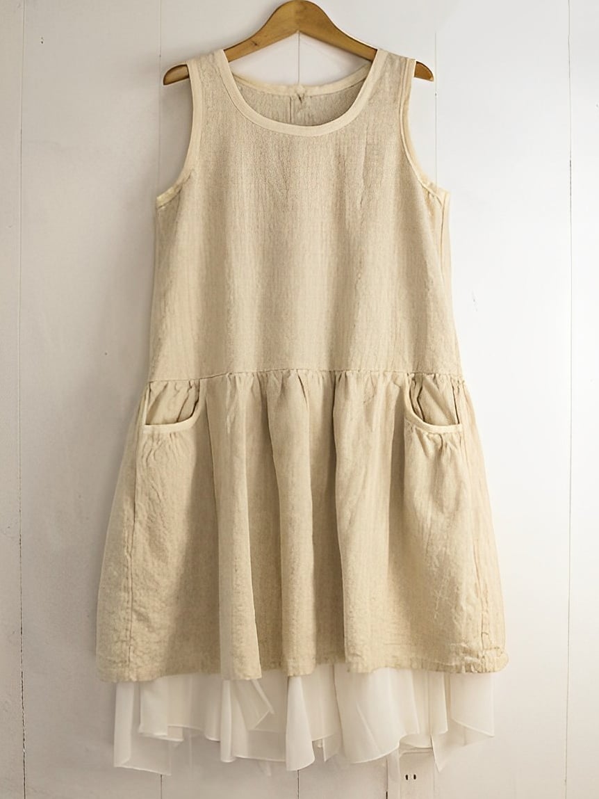 Casual Solid Color Sleeveless Pocket Cotton Top