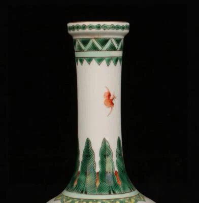 28CM Kangxi Signed Old Chinese Wucai Vase W/lion N1360