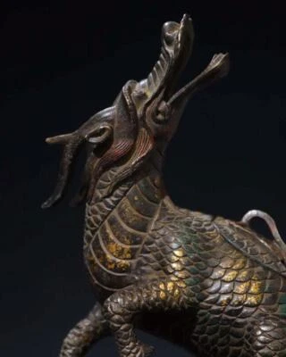 23CM Old Chinese Bronze Incense Burner w/kylin N2929