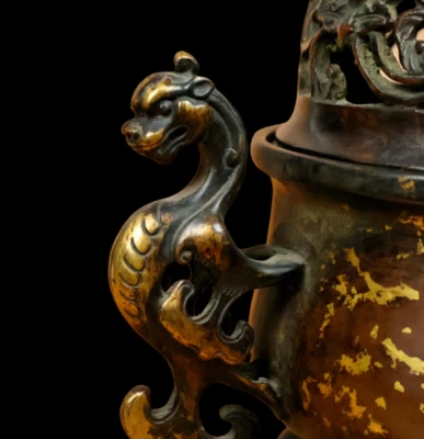 Xuande Signed Old Chinese Red Copper Handmade Incense Burner w/lion N3820