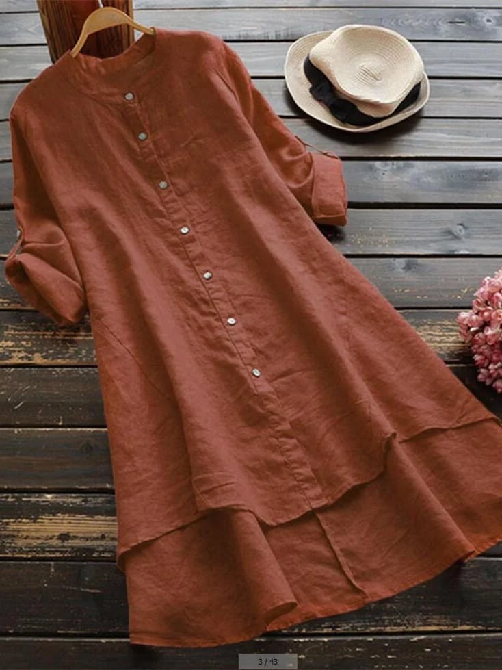 Women's Button cotton linen long style shirt