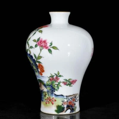 Yongzheng Signed Old Chinese Colour Enamel Vase W/bird N3639
