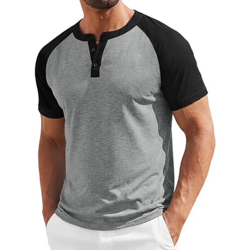 Men's Casual Short‑Sleeve Raglan Henley Shirts