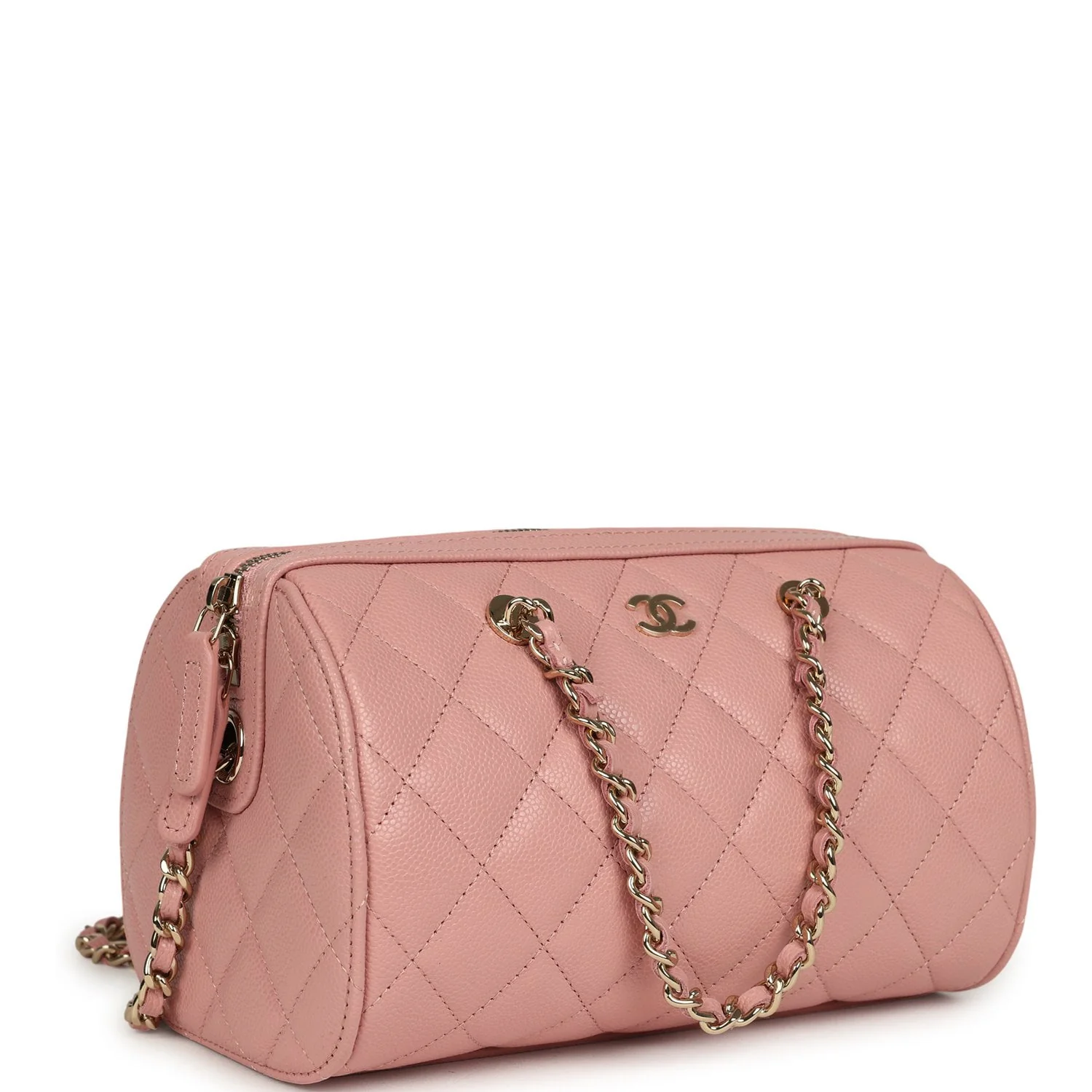 Chanel Mini Timeless Classic Barrel Bag with Chain Pink Shiny Caviar Light Gold Hardware