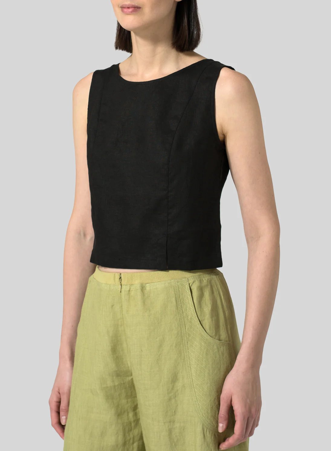 Cotton Linen Sleeveless Crew Neck Tank Top