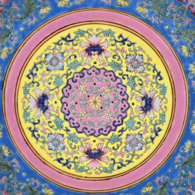 31CM Qianlong Signed Old Chinese Colour Enamel Dish Plate W/flowers N3152