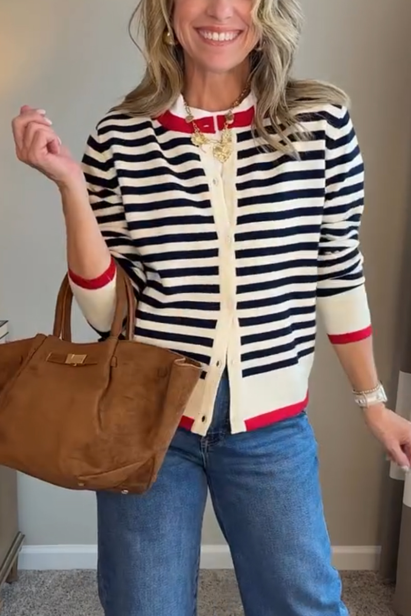 New Arrivals🔥 Crew Neck Color Blocked Striped Cardigan