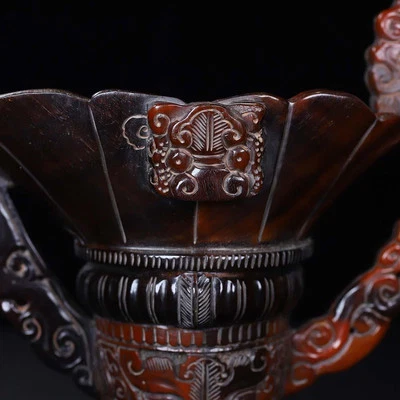 Qianlong Signed Old Chinese Cow Statue Cup w/dragon N4160