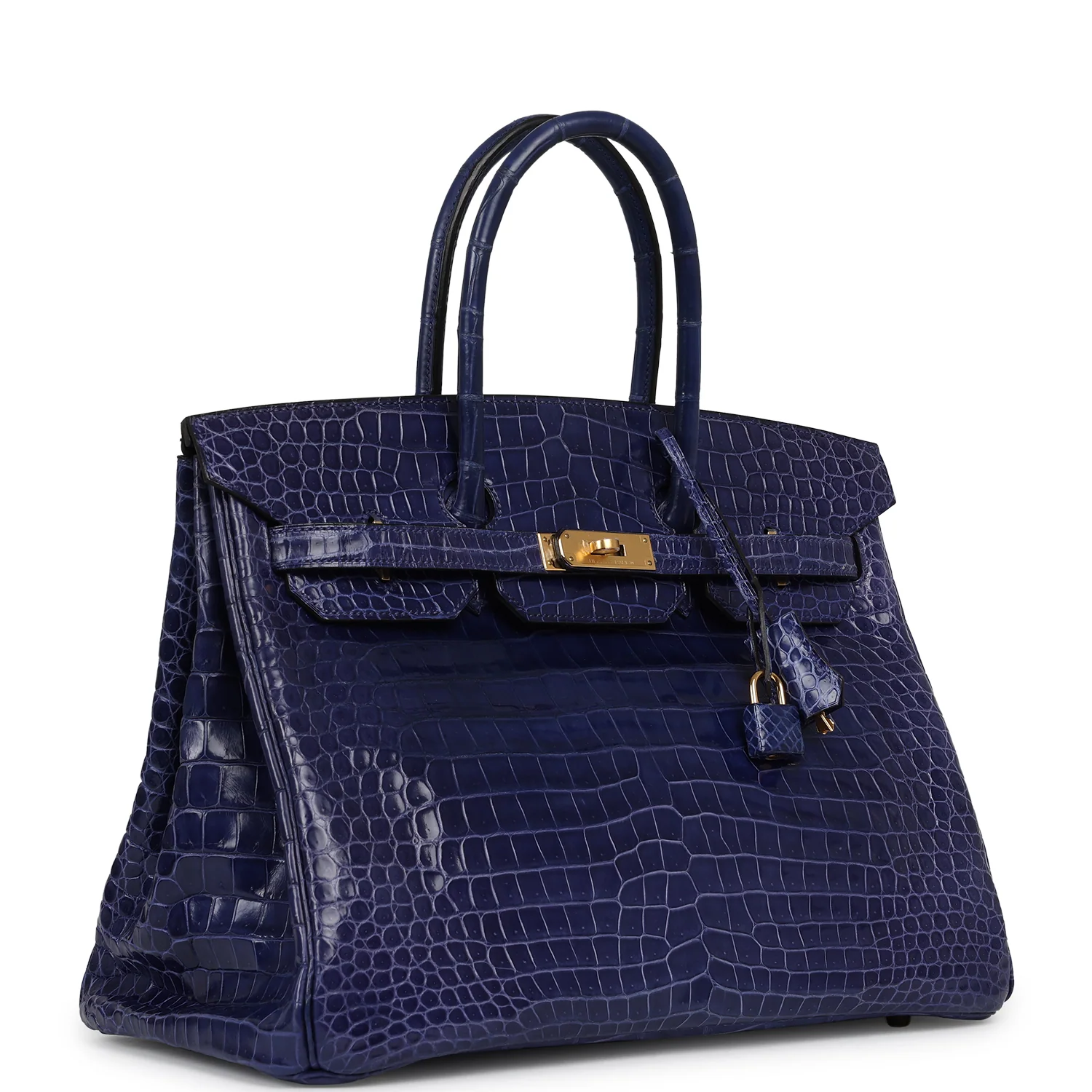 HERMÈS Birkin 35 Bleu Electric Shiny Porosus Crocodile Gold Hardware
