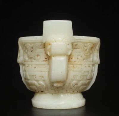 Old Chinese White Jade Statue Incense Burner w/ dragon